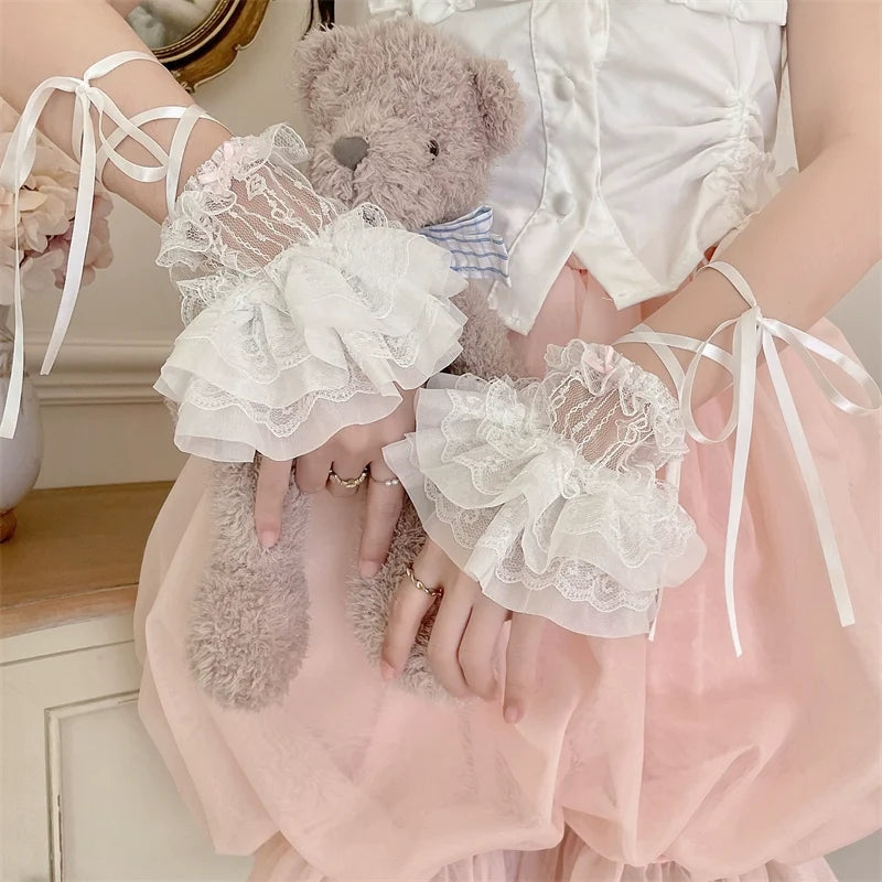 Sugar Girl - Sweet Lolita Cuffs Ballet Lace - Breathable Straps Sleeves Hand Accessory