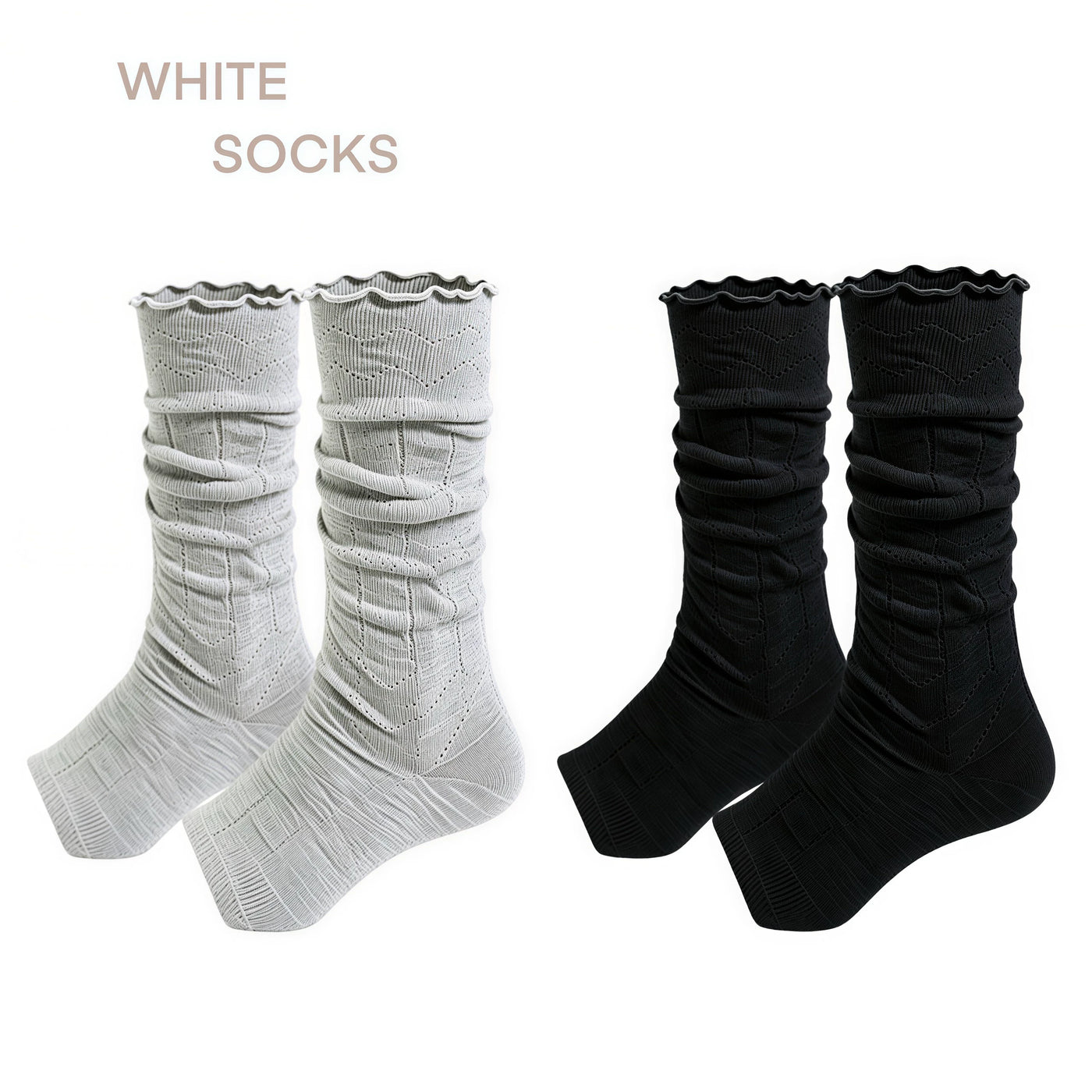 White Socks - Mary Jane Layering - Toeless Scrunched Socks with a Ribbed Texture