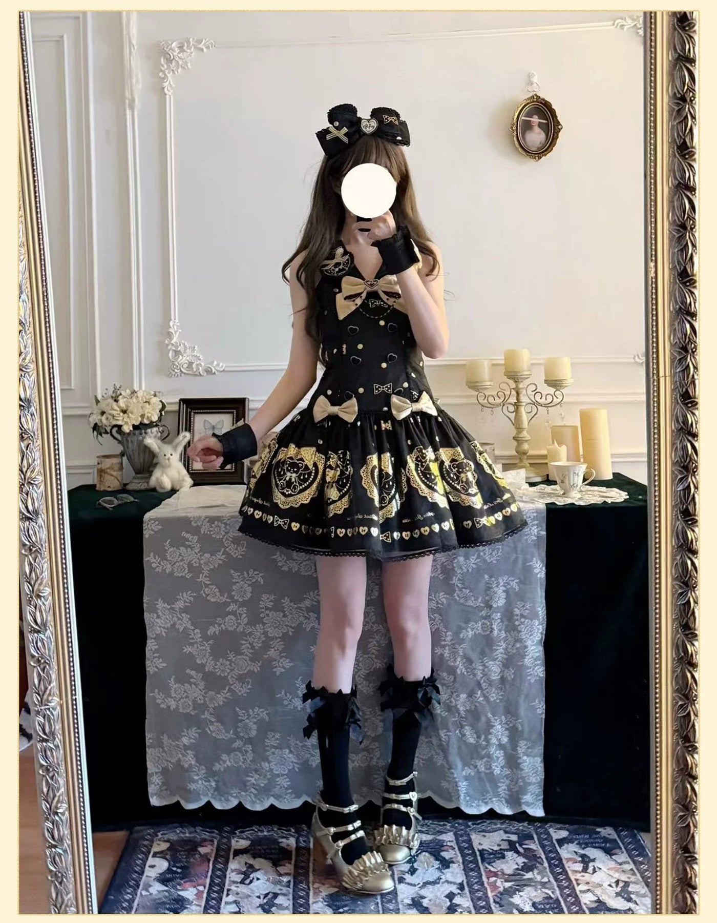 Alice Girl - Brown Sugar Bear - Old School Lolita OP & Halter Dress, Bear Print