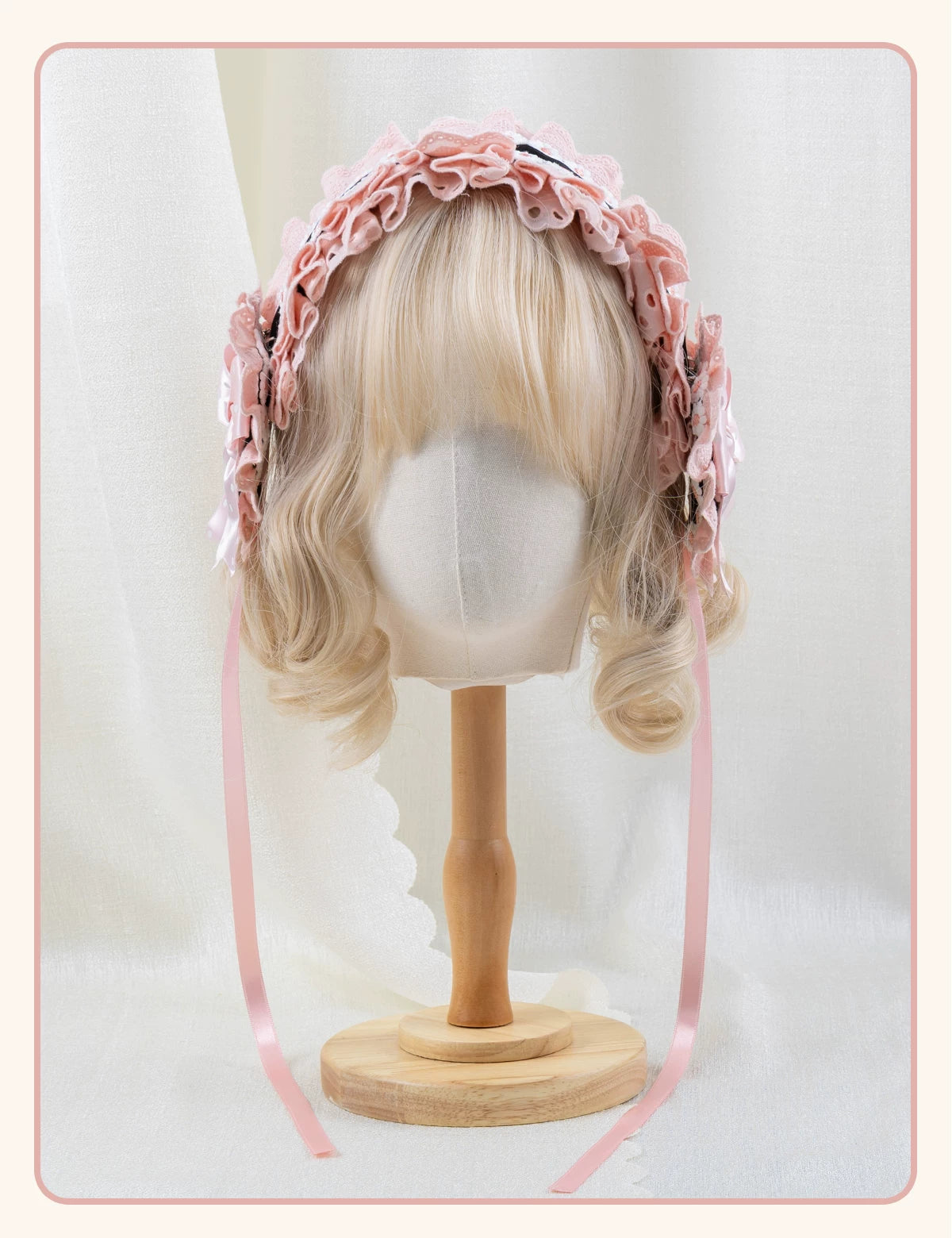 Stardust Rose - Sweet-Cool Polka Dot - Black or Pink Headbands and Flat Caps with Lace Bows