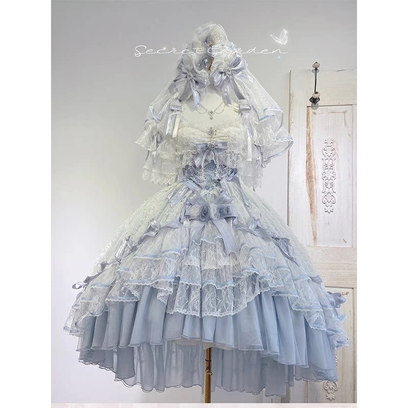 Flora Muse - Lolita Formal Gown - Long Tiered Dress with Lace Trim