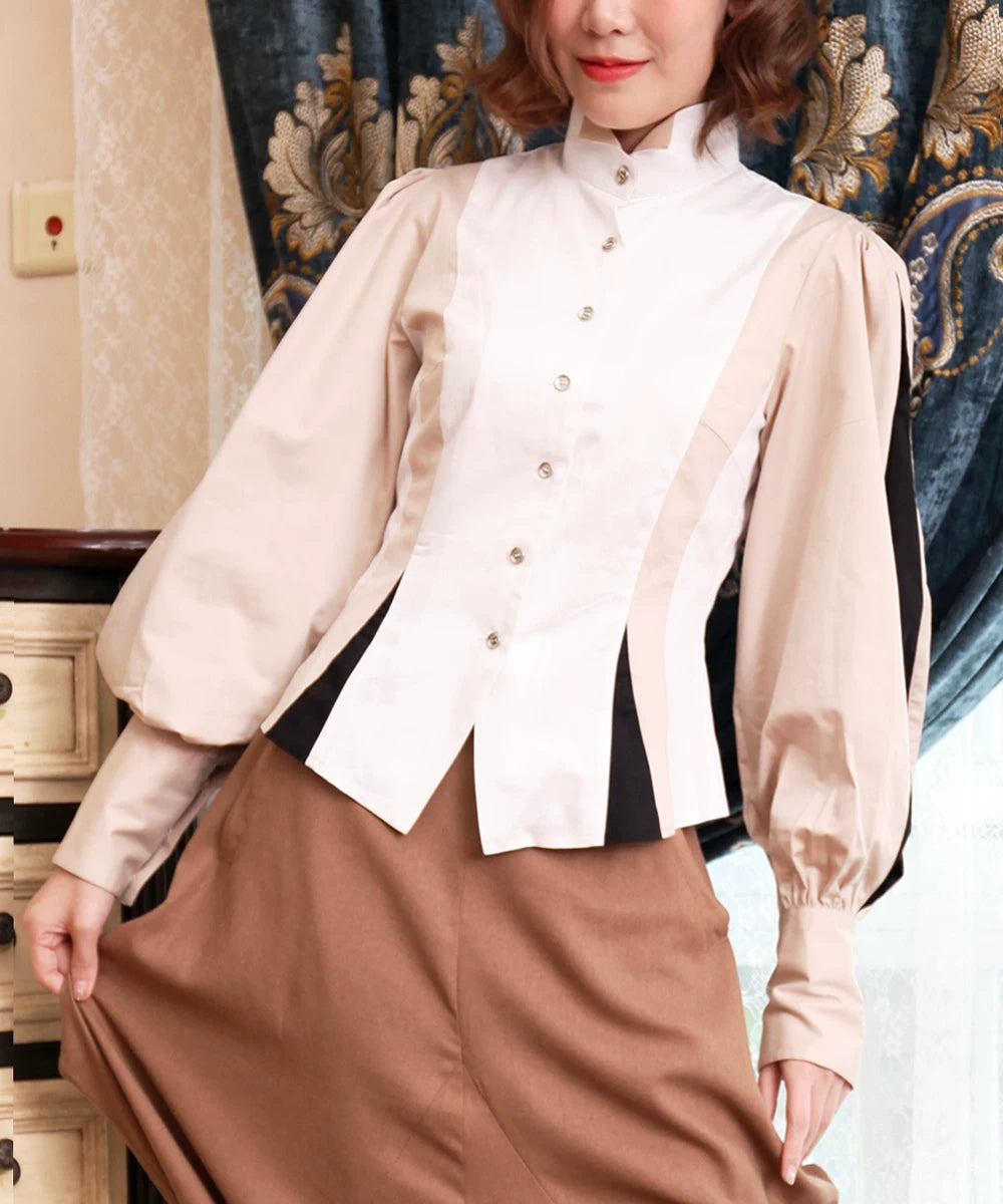 LACE GARDEN - Court Splice - Cotton Blouse with a Pointed Stand Collar