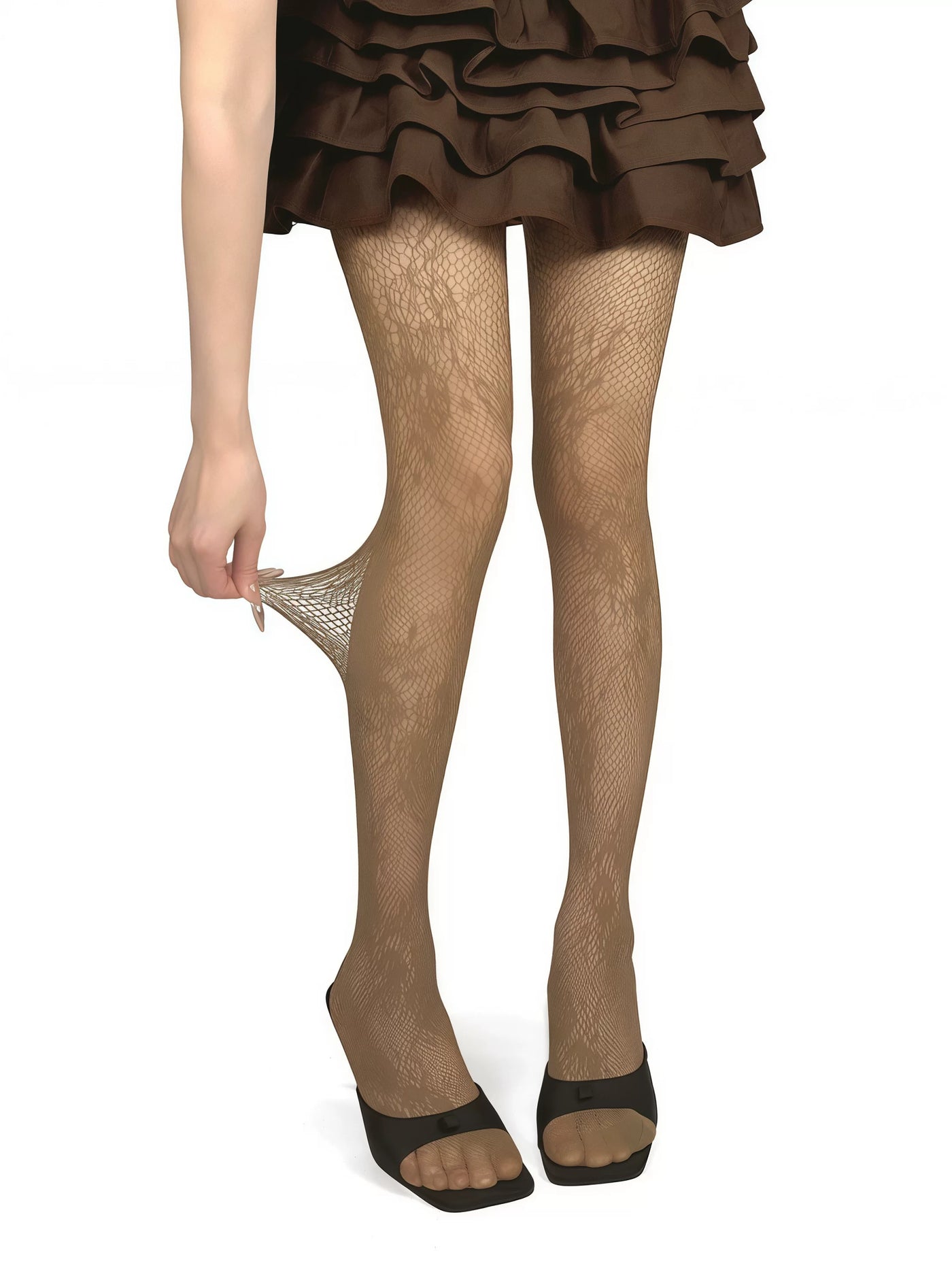 White Socks - French Rose - Rose-Pattern Fishnet Tights with Lace Texture