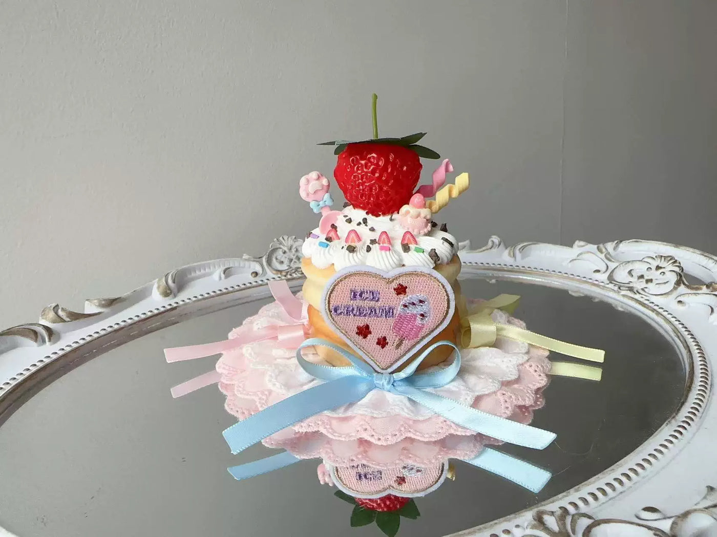 Golden Pikaka - Cherry and Strawberry Cake Collection - Frosted Small Top Hat with Fruit Toppings