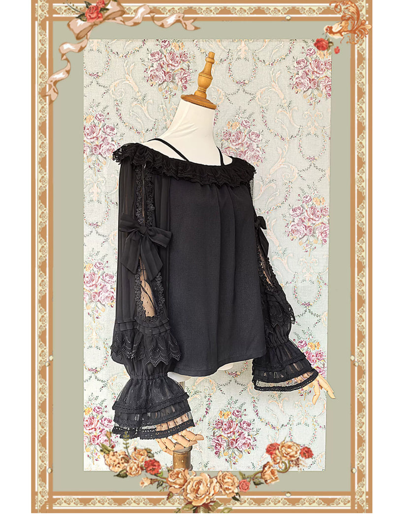 Infanta - Morning Dew - Lace-Sleeve Chiffon Blouse