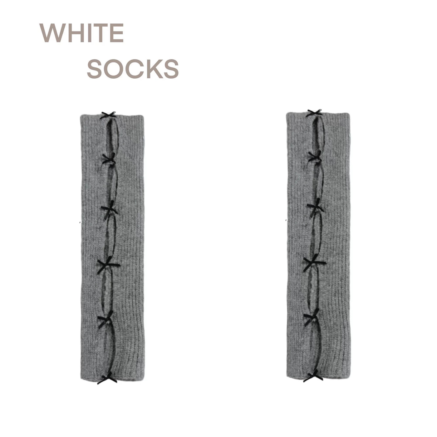 White Socks - Ballet Bow - Ribbed Cutout Leg Warmers with Ribbon Bows