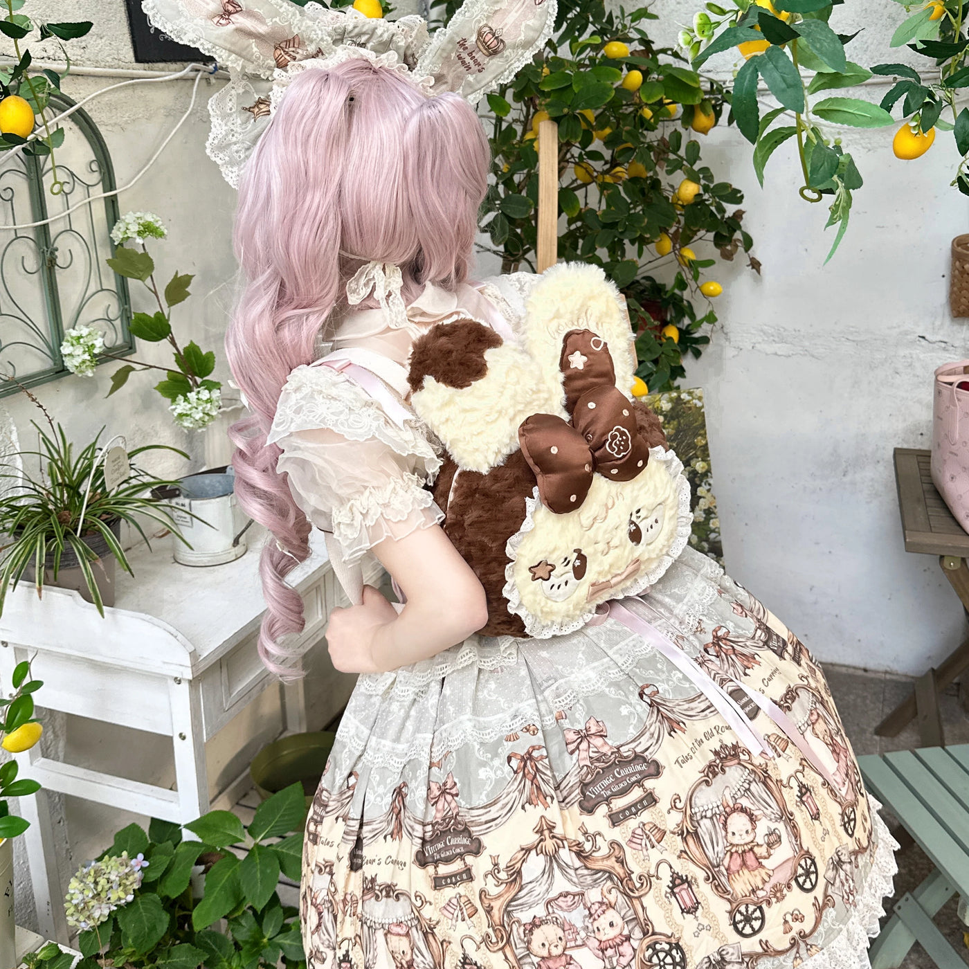 Molly Puppy - Rabbit Peach - Yellow-Brown Plush Rabbit Backpack