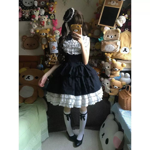 Miyou - Sweet Polka Dot - Black-and-White Polka-Dot JSK Dress product image