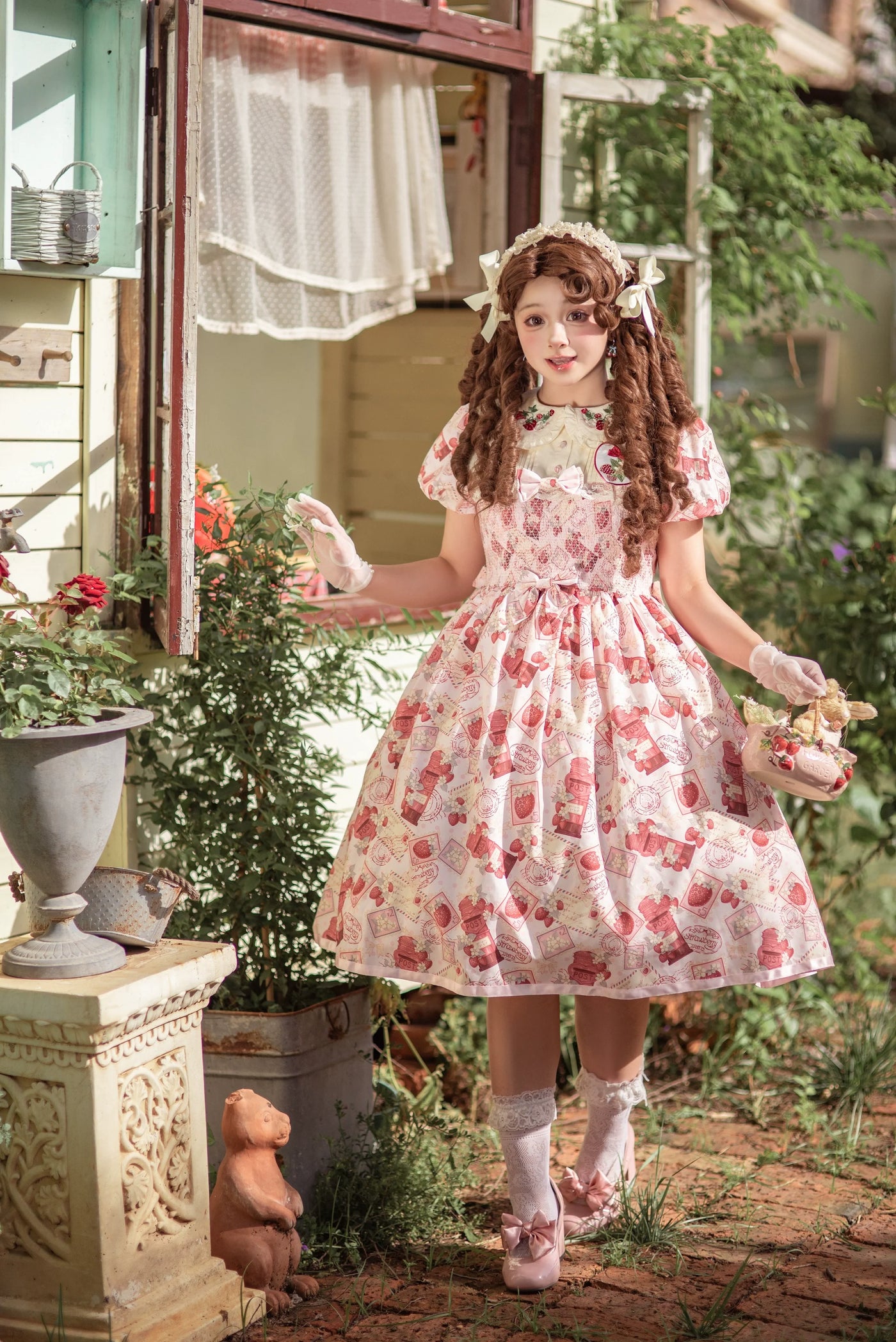 Strawberry Witch - Kawaii Lolita OP Dress - Strawberry Print OP Dress