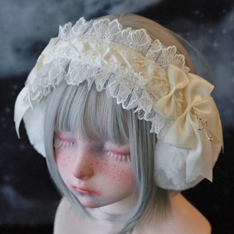 Strange Sugar - Winter Sweet Lolita Plush Ear Muffs - Lace Headband Headwear