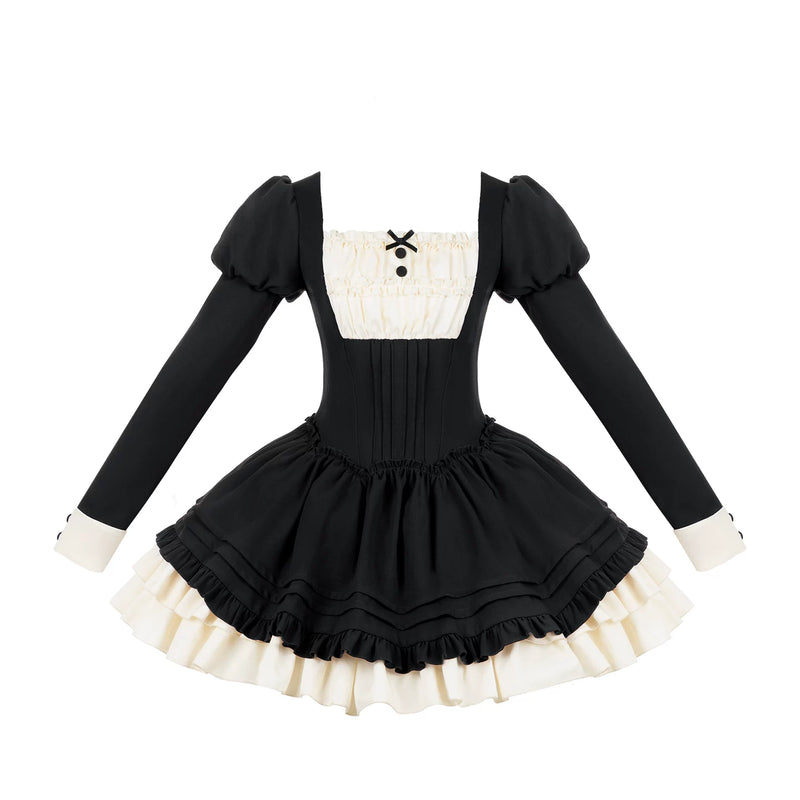 With PUJI - Lia - Classic Lolita OP Dress, Ruffle Trim & Square Neckline detail view 10