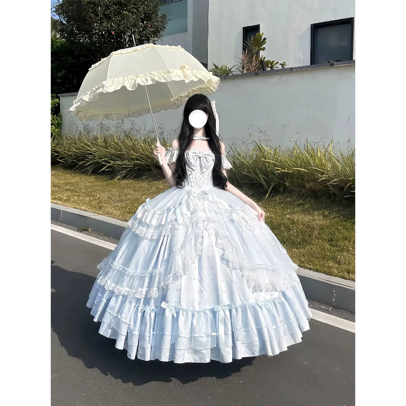 Emoji Dream - Sweet Lolita Gown - Pale blue off-shoulder floor-length