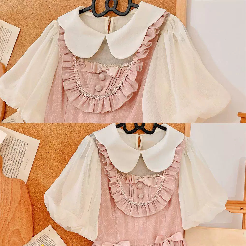 Sweetheart Dream Machine - Petal Collar Layering - Lightweight pullover blouse with a petal collar and puff sleeves