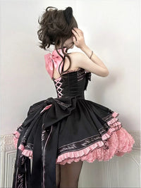 Creamy - Black-Pink Ballet - Dress set with layered pink ruffles - Black-pink set / S