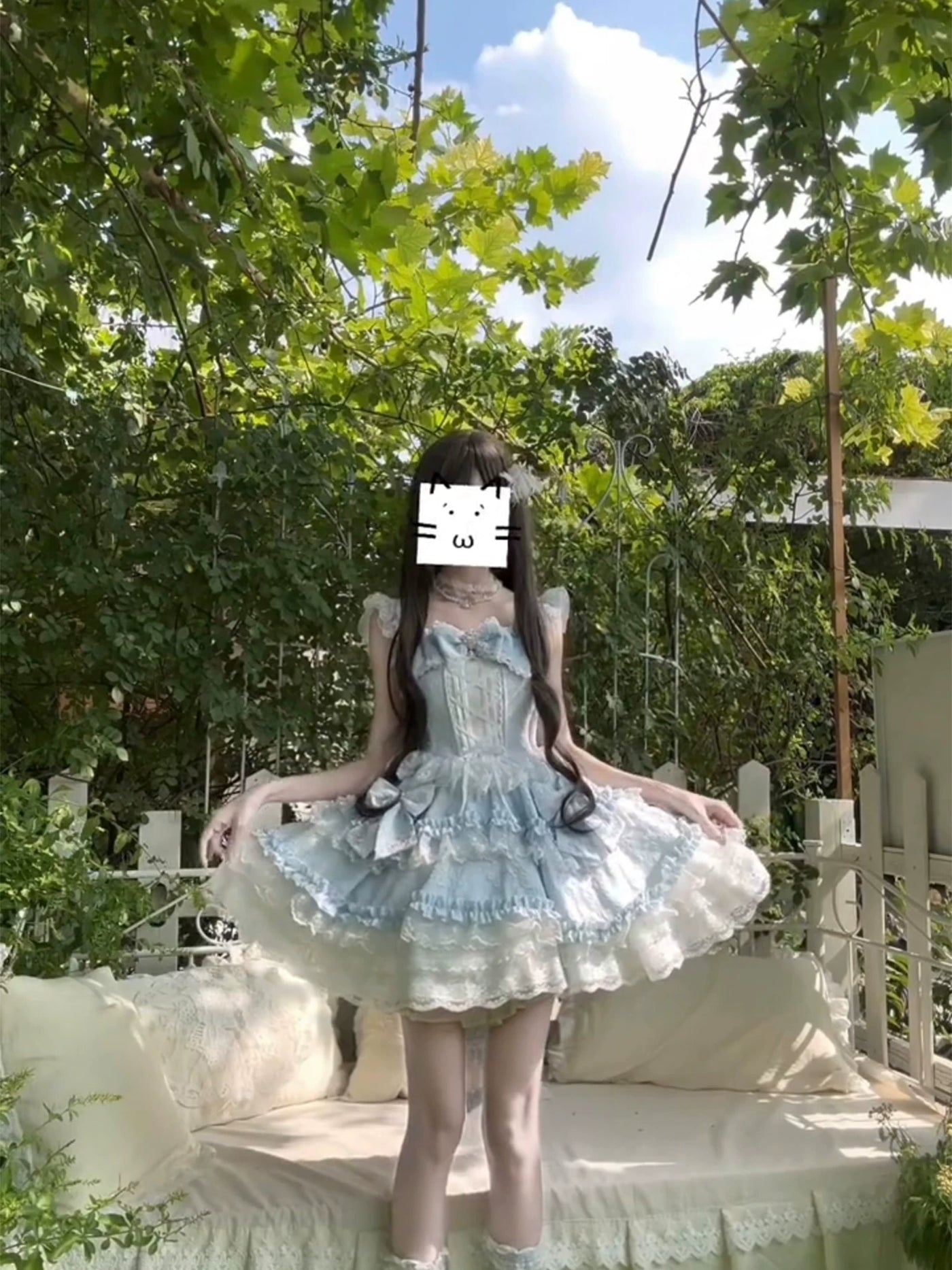 Dream Bunny - Cloud Fluff Sweetheart - Ruffled JSK with Train and Waist Bow