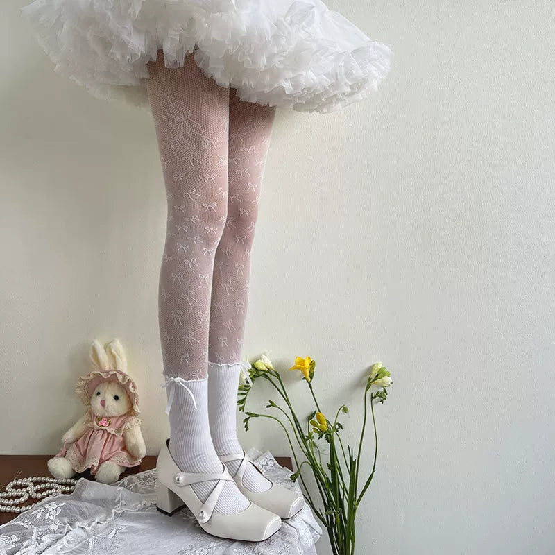 Sock Noble - Bow Faux-High - Sheer Tights with Small Bow Motifs
