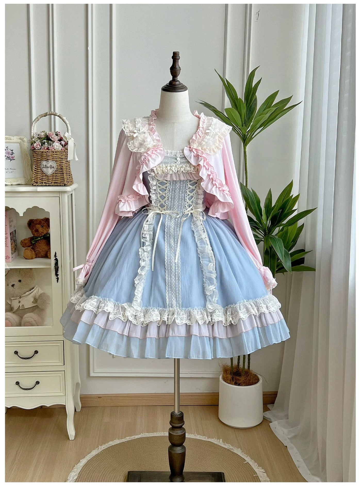 With PUJI - Island Diary - Classic Lolita Flutter Sleeve JSK Dress, Ruffled Lace