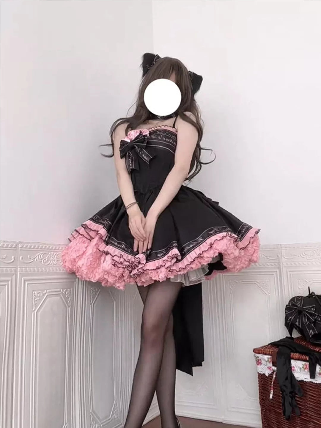 Creamy - Black-Pink Ballet - Dress set with layered pink ruffles