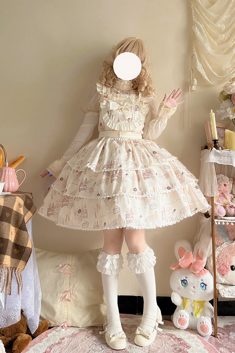 Niu Niu - Plus Size Lolita Jumper Dress - Beige Sweet Short Sleeve JSK Dress