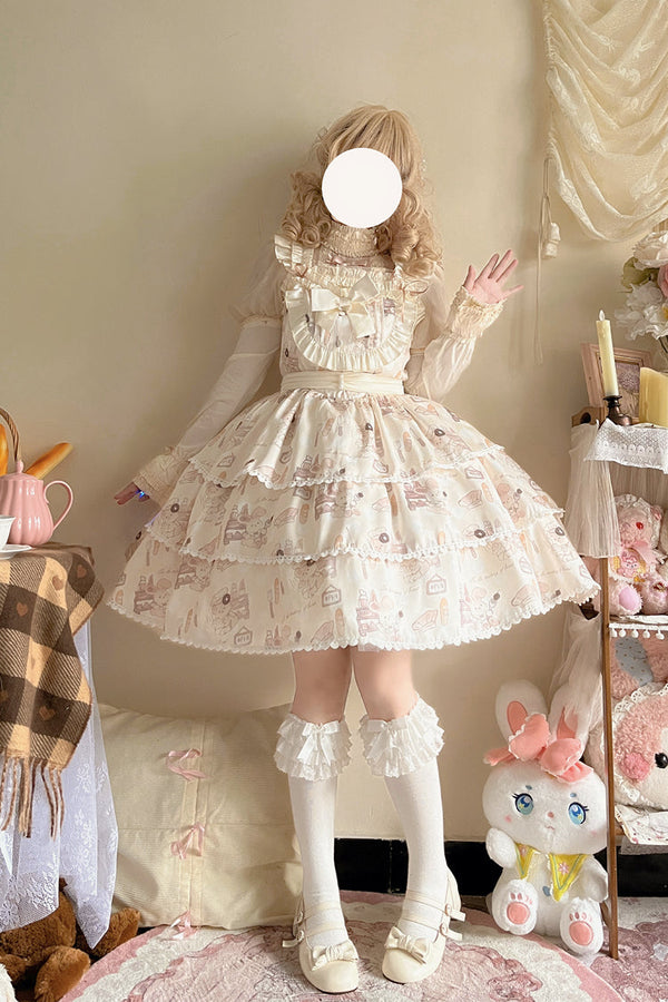 Niu Niu - Plus Size Lolita Jumper Dress - Beige Sweet Short Sleeve JSK Dress