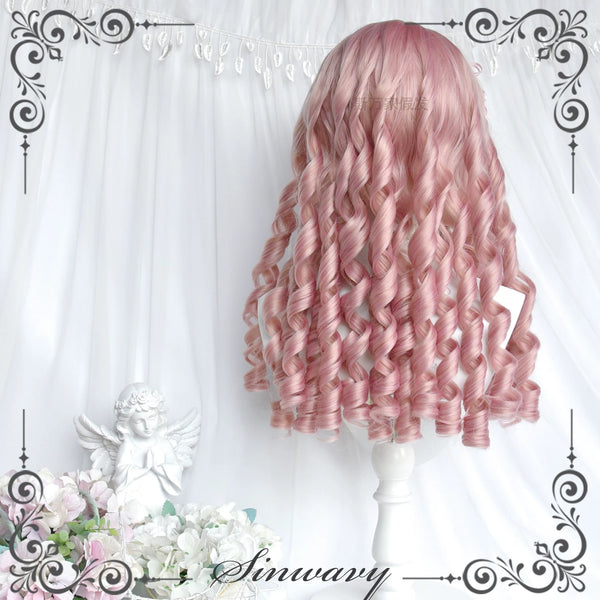 Sweet pink medium-length curly Lolita wig - view 1