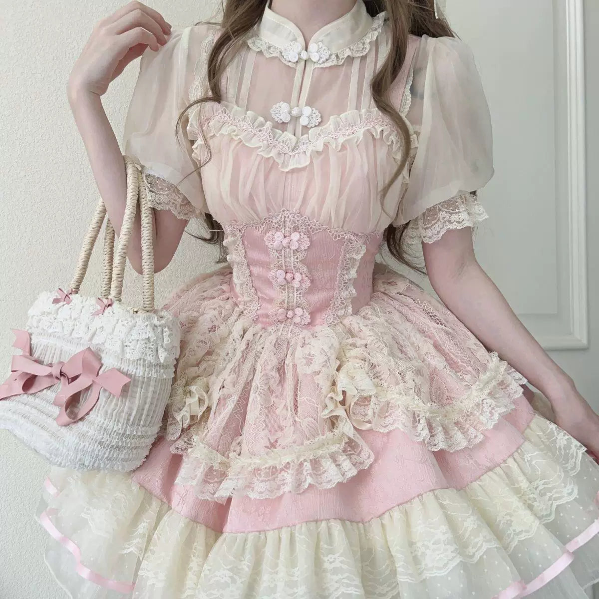 Sweetheart Dream Machine - Soft Sheer Layer - Blouse with a Lace-Trimmed Ruffled Bib