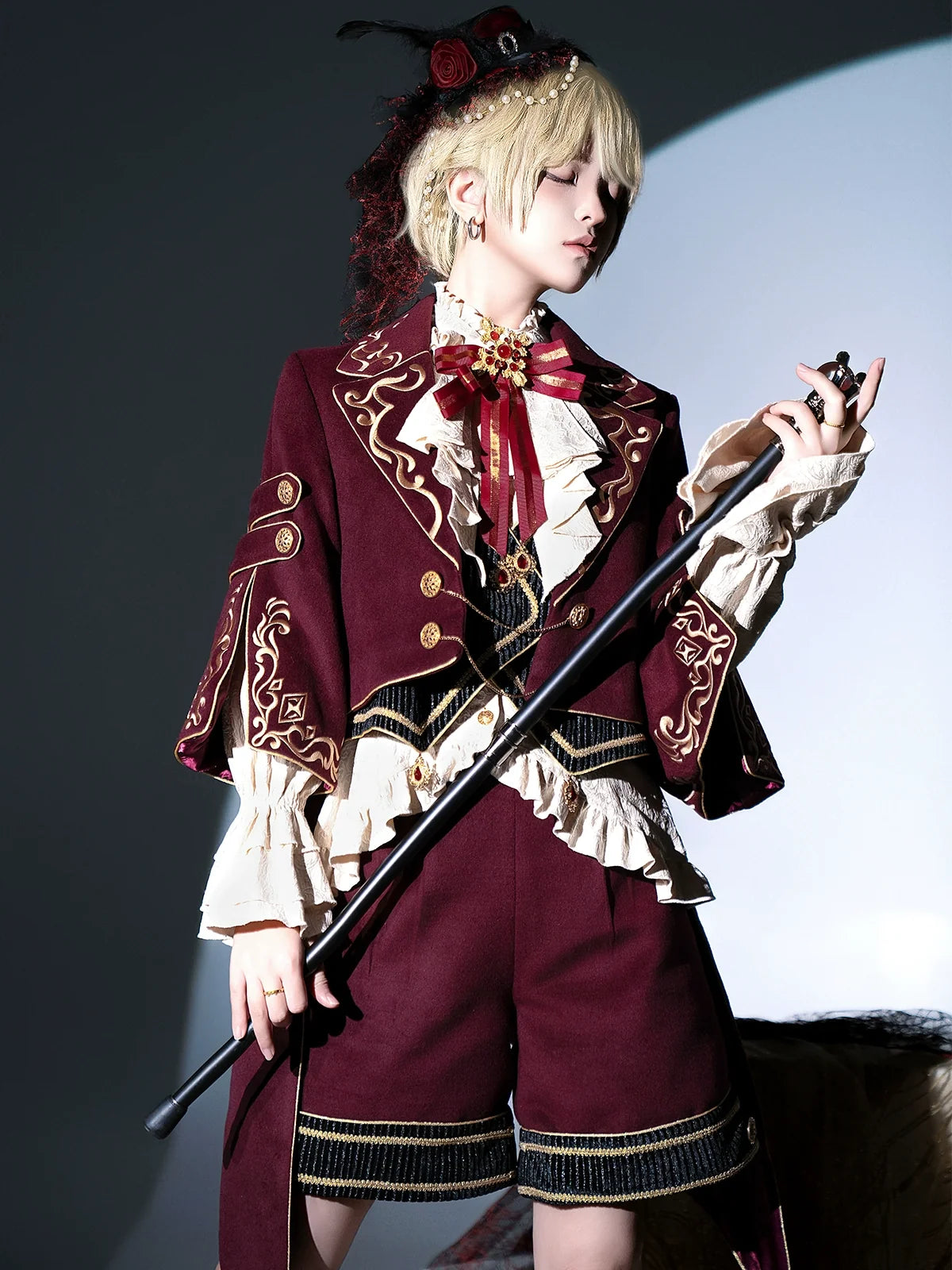Letters from Unknown Star - Heir - Military Ouji Lolita Blouse, Coat & Shorts Set