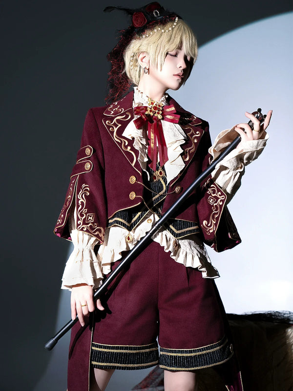 Letters from Unknown Star - Heir - Military Ouji Lolita Blouse, Coat & Shorts Set