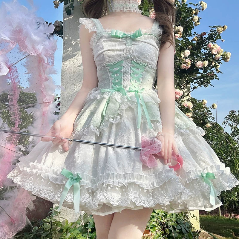 Lady Han Lolita Fufu Ballet bridal JSK dress by Lolita Fetch, featuring a delicate ballet-inspired design with lace and elegant fabric details.