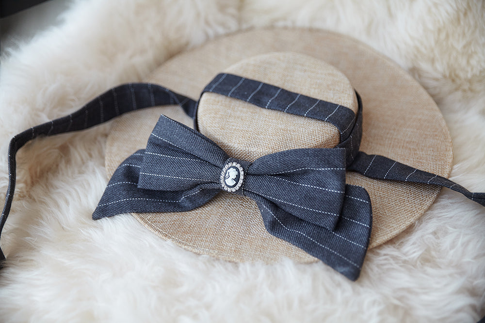 Miss point - Rose Silhouette - Elegant Handmade Lolita Flat Hat smoked grey straps