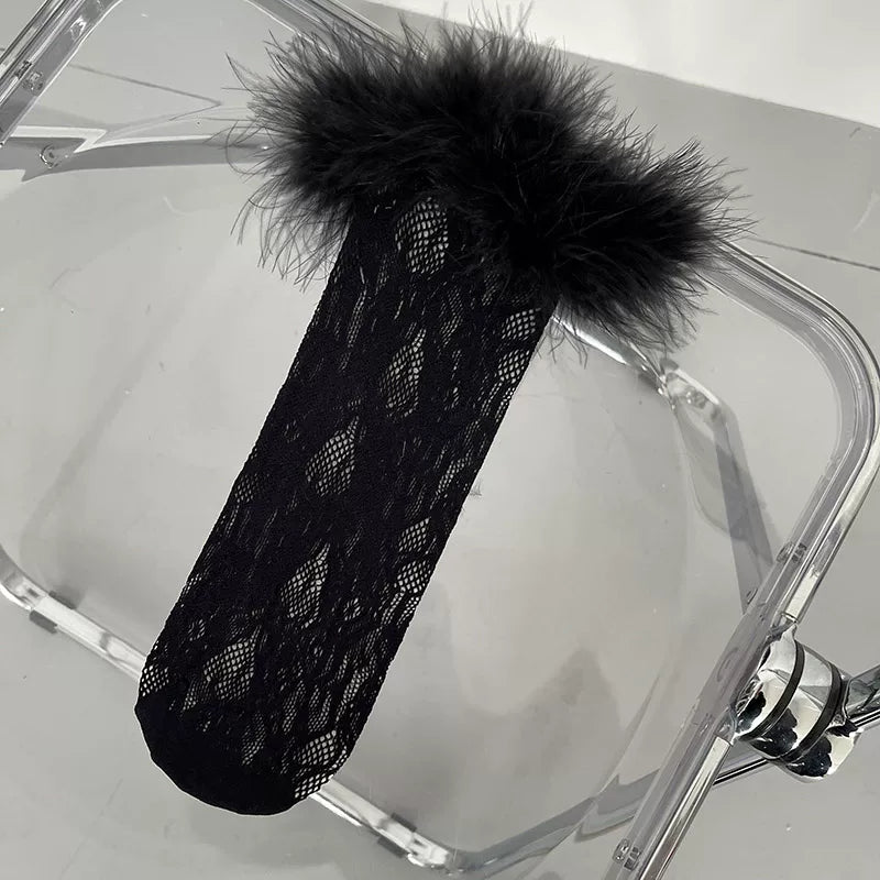 Sock Noble - Y2K Fluffy Lace - Mid-Calf Socks with Fluffy Cuffs