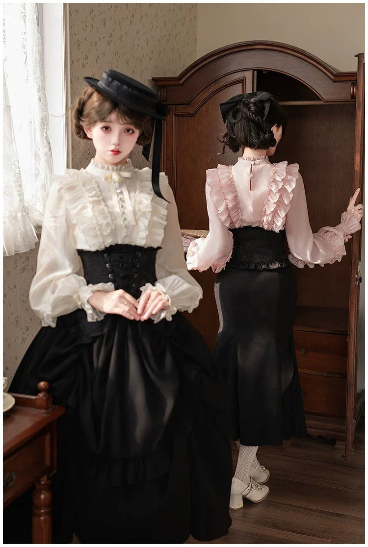 With PUJI - Blake - Boning Gothic Lolita Mermaid Skirt, Lifted-hem SK