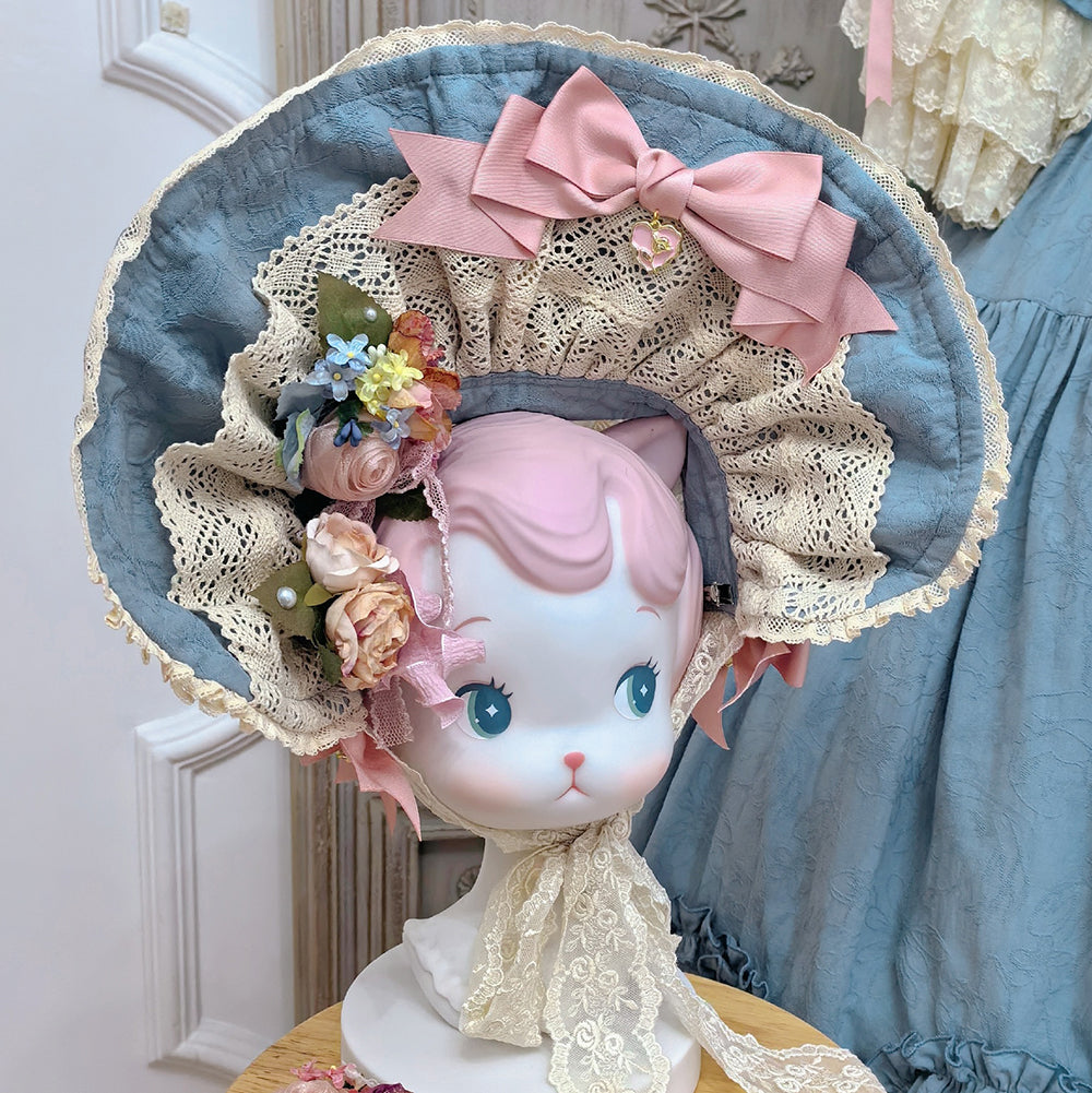 Lilyka Garden - Classic Lolita Headdress and Necklace Brooch Bow Trailing BNT - Blue