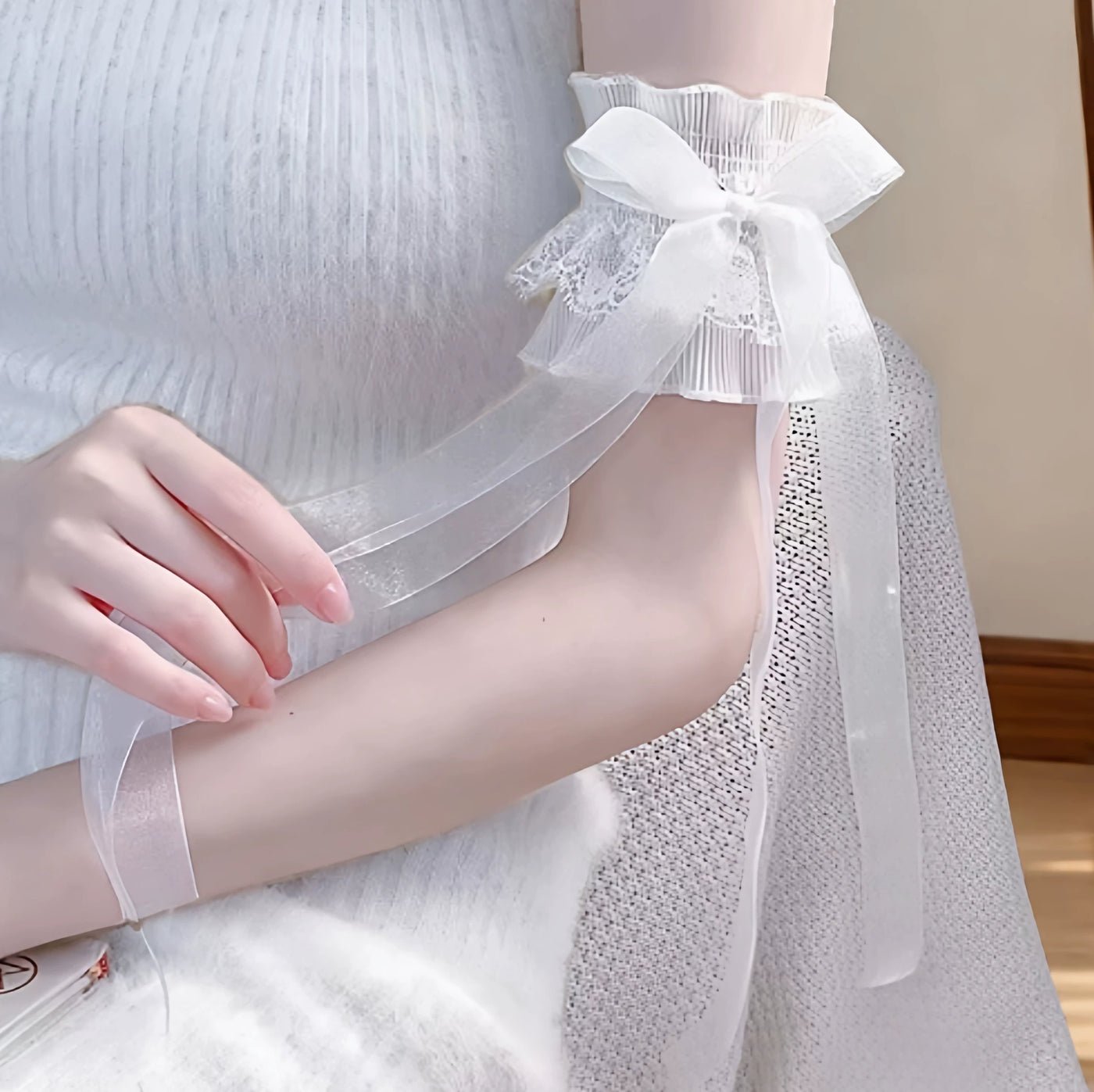 Fantasy Doll - Floating Ribbon - Arm Sleeves with three-tier lace trim