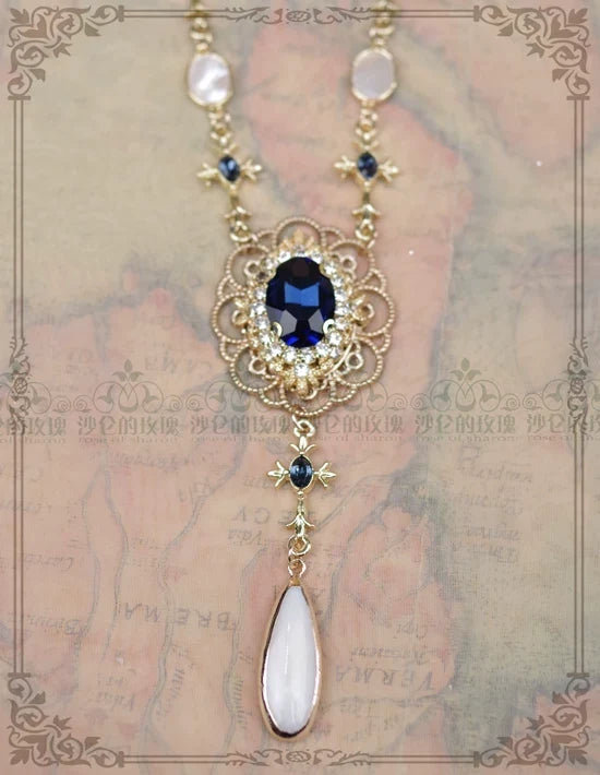 Rose of Sharon - Classic Lolita Necklace & Earrings - Artificial Pearl Rhinestone Earrings