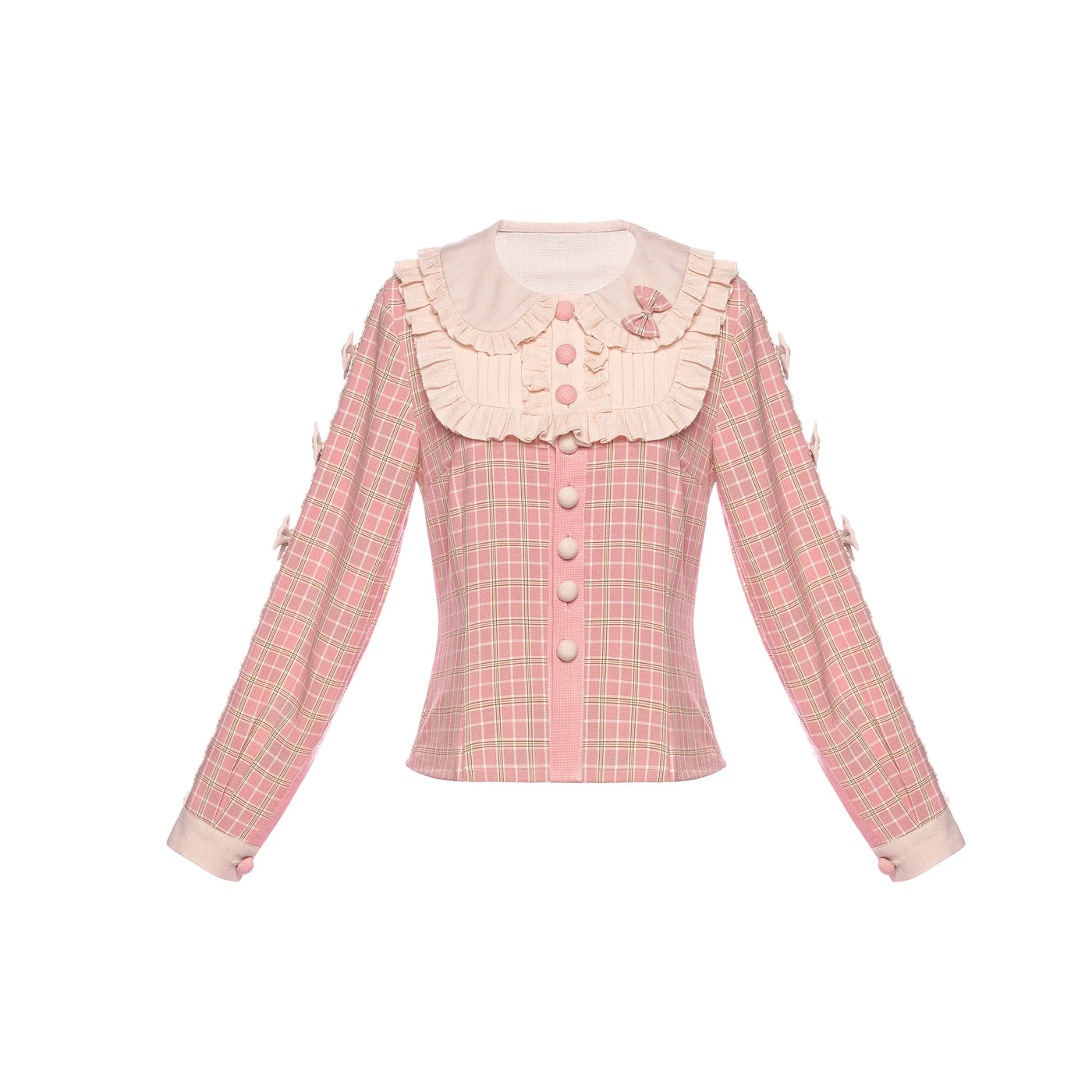 Yupbro - Helford - Coordinated Lolita set with pink plaid blouse and Peter Pan collar