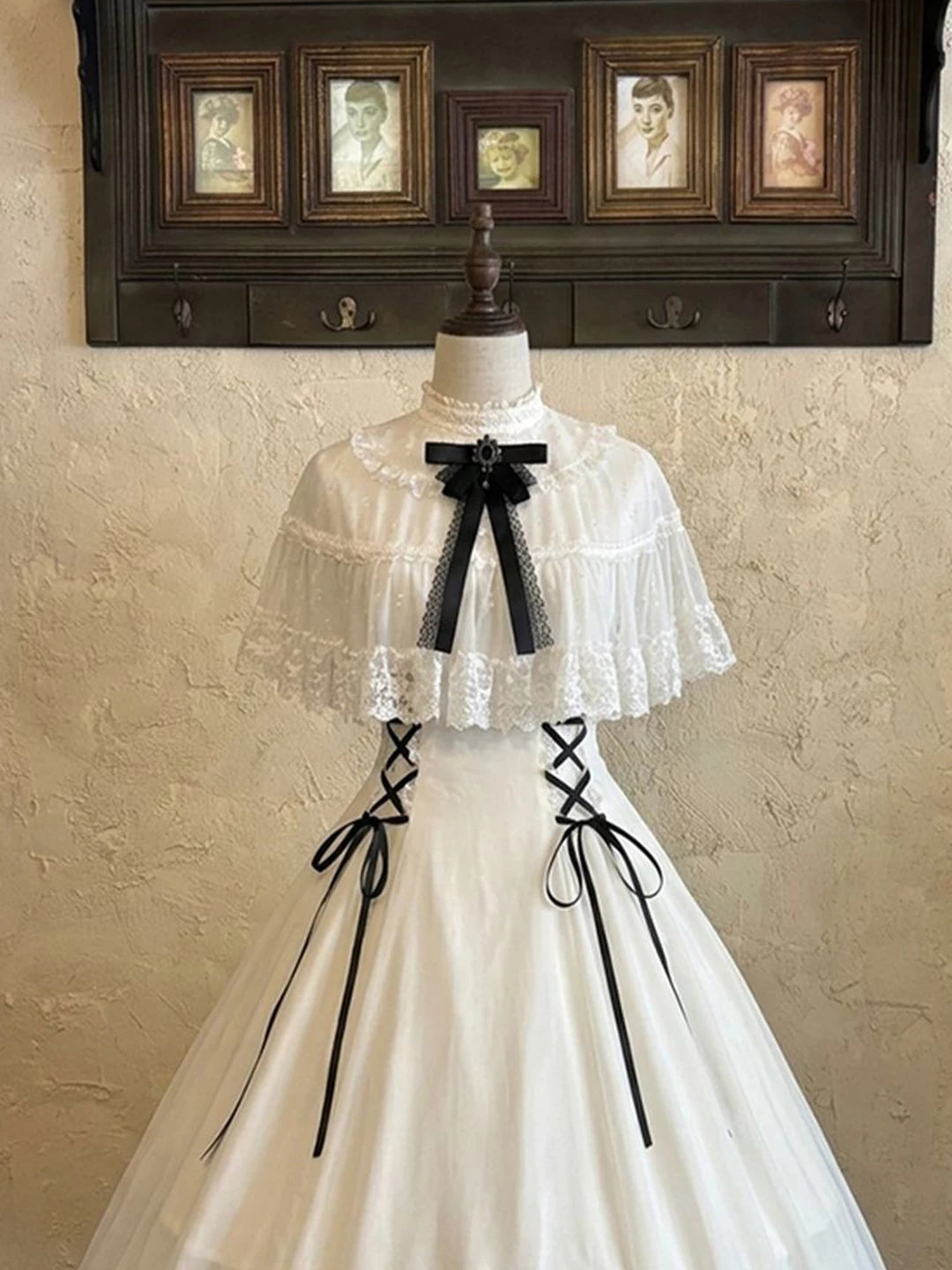 Creamy - Clean Atmosphere - White OP Dress with Black Ribbon Lacing