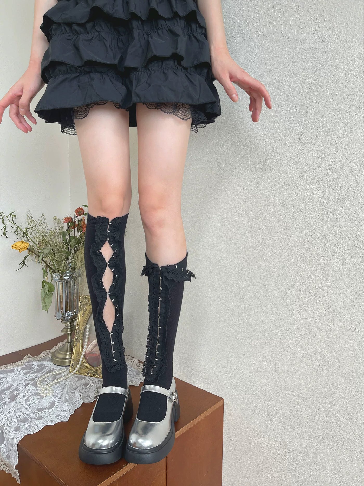 Sock Noble - Hook-and-Eye Lace - Mid-Calf and Over-the-Knee Socks with Lace Cutout Panels
