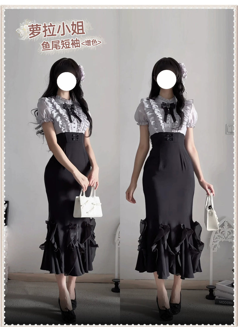 With PUJI - Miss Laura: Short-sleeve Mermaid - Lolita OP Dress, Boned Bodice Detail detail view 6