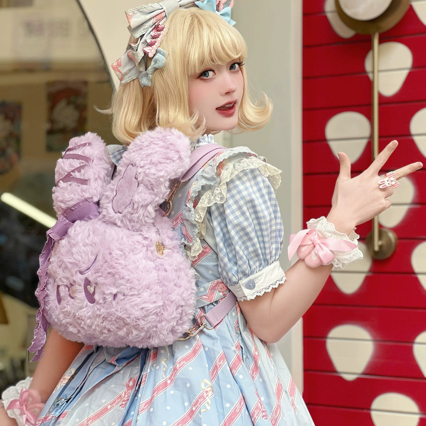 Molly Puppy - Bunny Plush - Plush rabbit backpack with ribbon details