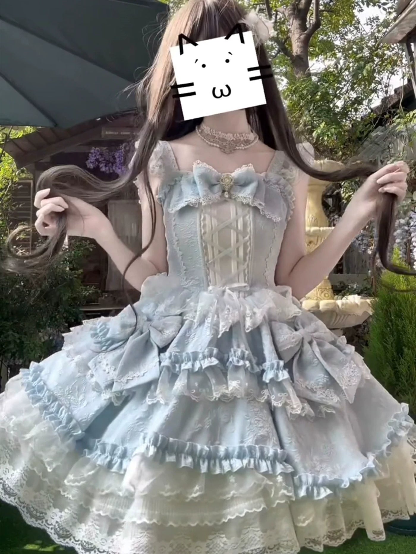 Dream Bunny - Cloud Fluff Sweetheart - Ruffled JSK with Train and Waist Bow