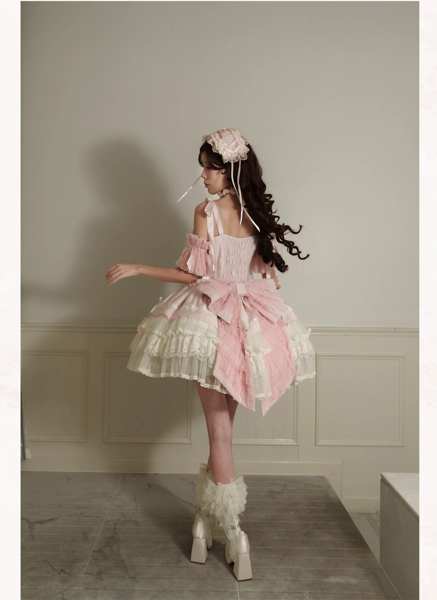 Heart Song - Peach Snow - Sweet Lolita JSK Dress Set - detail view 6