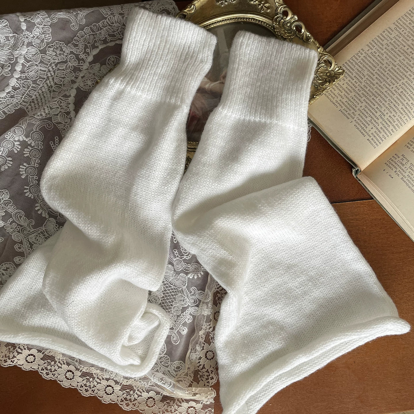 Sock Noble - Punk Layering - Lolita sock covers with lace straps and flared cuffs