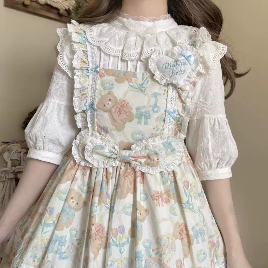 Sweetheart Dream Machine - Vintage Girlish - Blouse & Top with a Lace-Trimmed Stand Collar