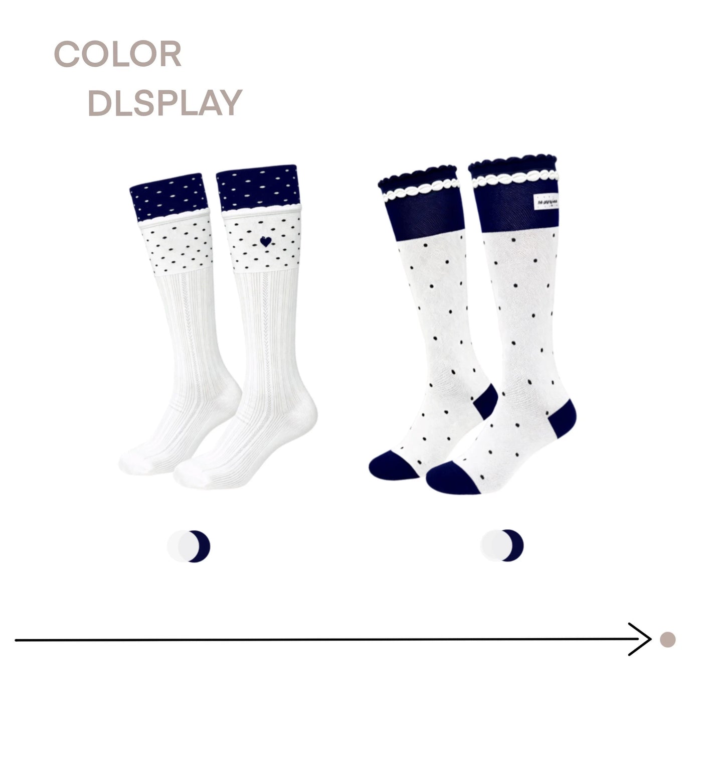 White Socks - Navy Polka Contrast - Navy-and-White Mid-Calf Socks with Dot Details
