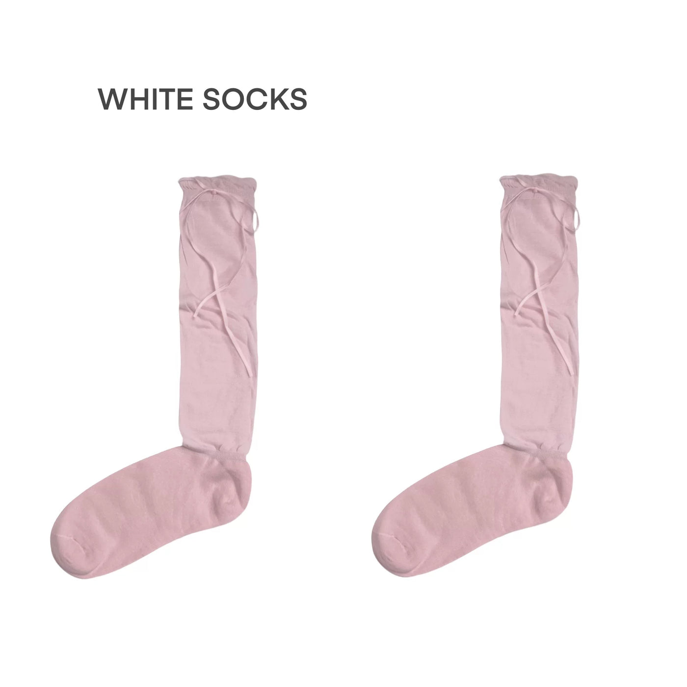 White Socks - Ballet Ribbon - Slouch Calf Socks with Bow Ties