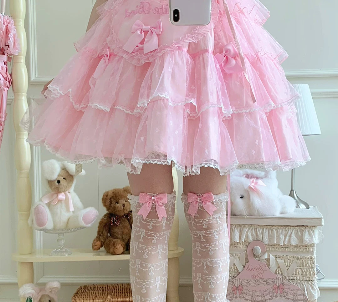 roji roji - Polka Dot Lace - Sheer Lace Socks with Polka Dots and Ribbon Bows