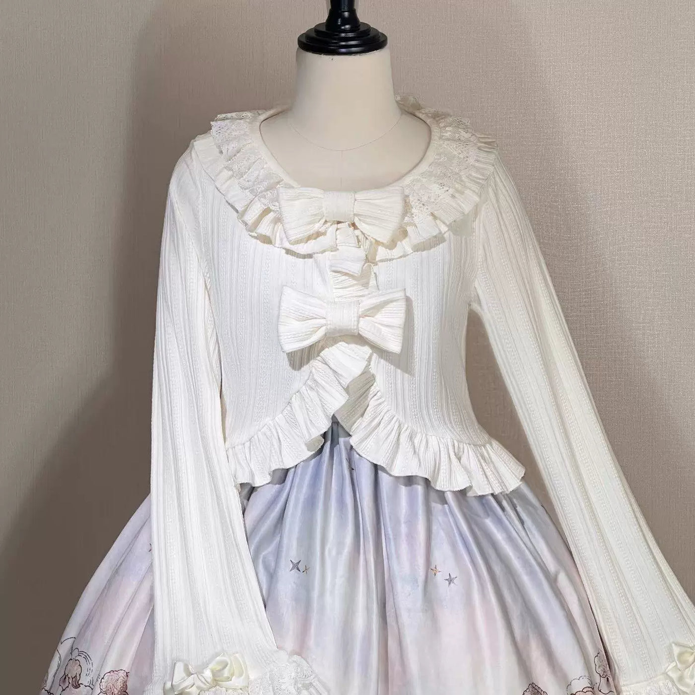 Sweetheart Dream Machine - Ribboned Ruffle - Short Shawl Coat with Ruffled Collar