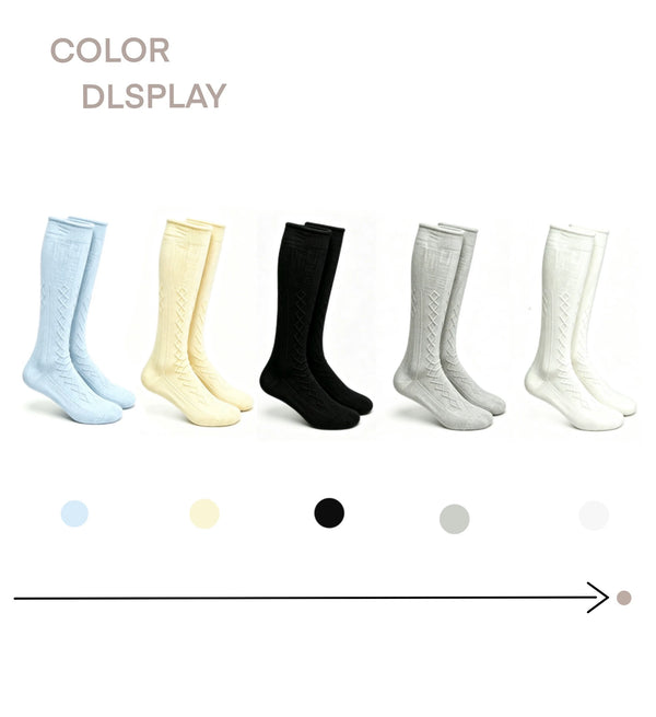 Textured mid-calf socks in light blue, pale yellow, and black