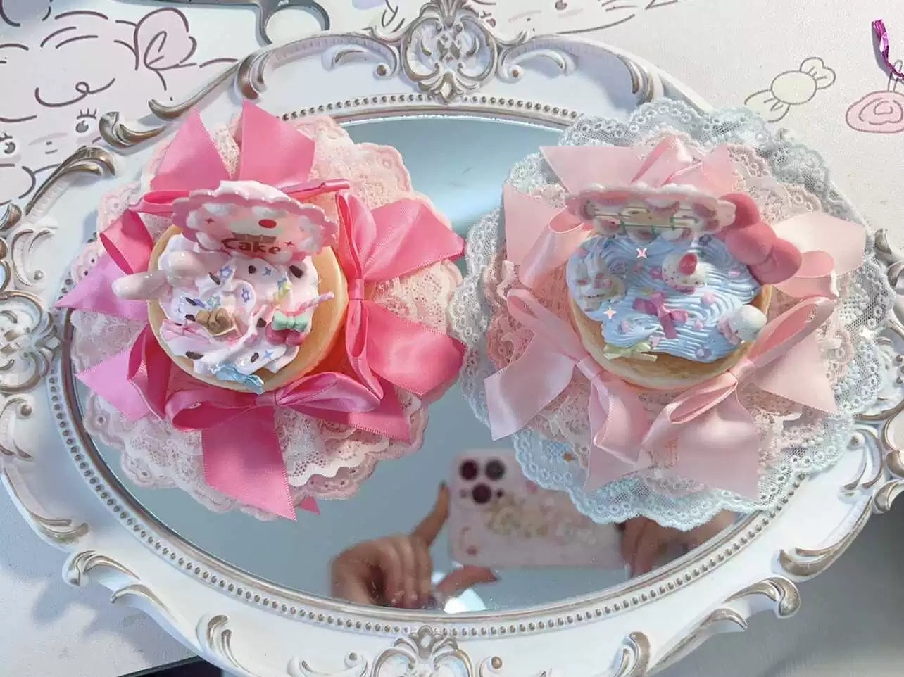 Golden Pikaka - Cherry and Strawberry Cake Collection - Frosted Small Top Hat with Fruit Toppings